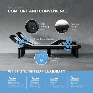 SBKDT2 Adjustable Bed Base with Pillow Tilt, Massage, Night Light & USB Ports - photo 6