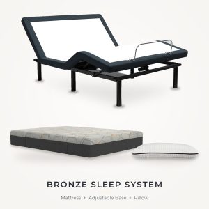 Bronze Sleep System package: 12-inch Copper memory foam mattress, SBKD3 adjustable base and copper-infused pillow